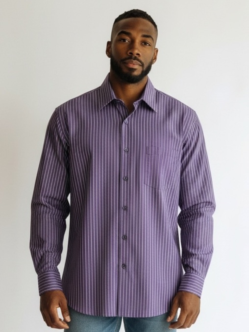 Van Heusen Purple Pinstripe Dress Shirt - Long Sleeve